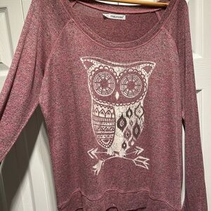 Maurices Burgundy Knit Top with Owl design